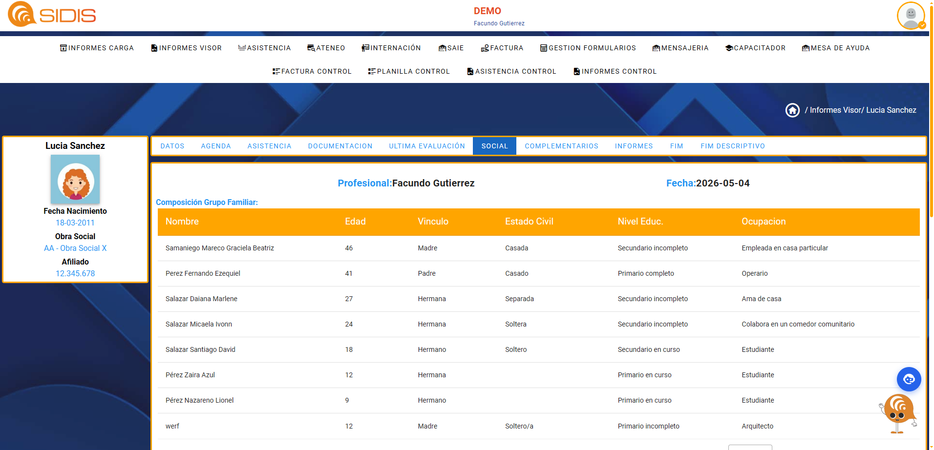 SIDIS Web — vista desktop